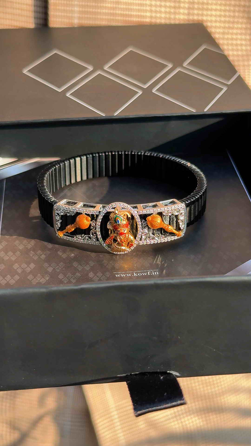 Solid Gold And 925 Sterling Silver Kashtbhanjan Hanumanji Bracelet with Moissanite Diamond