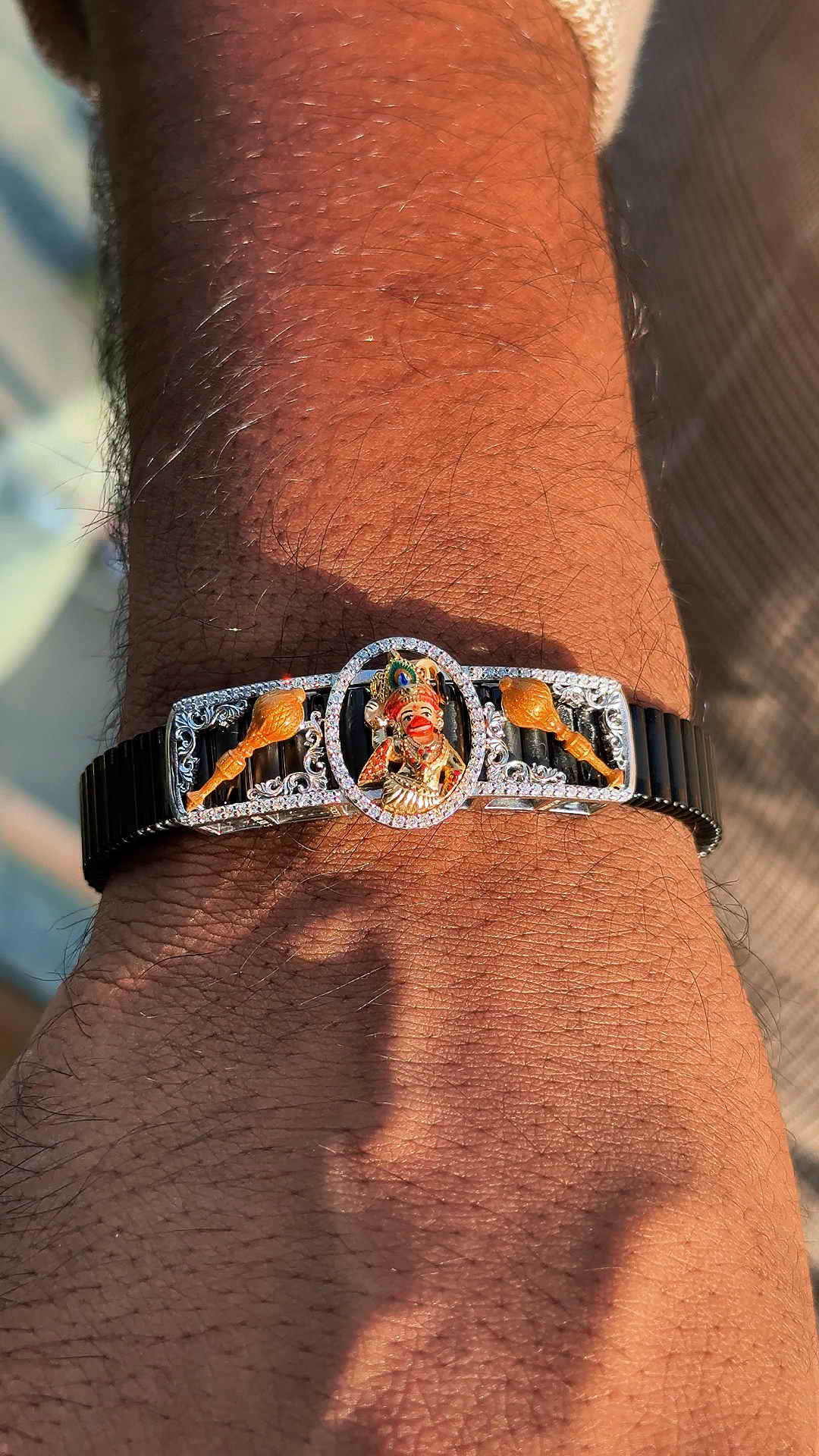 Solid Gold And 925 Sterling Silver Kashtbhanjan Hanumanji Bracelet with Moissanite Diamond