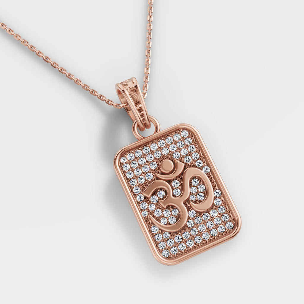 925 Silver Moissanite Diamond Om Pendant – Rectangular Spiritual Charm
