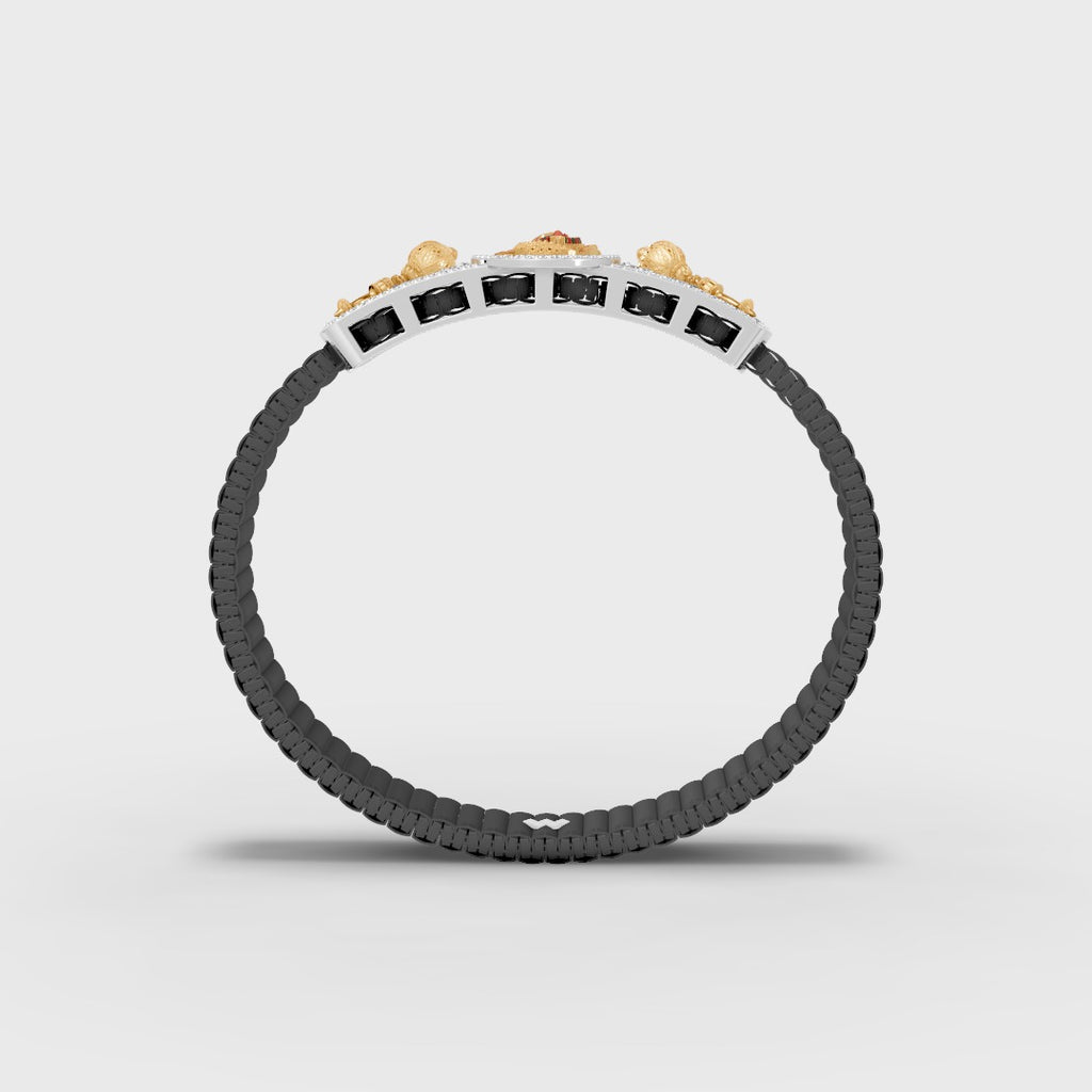 Solid Gold And 925 Sterling Silver Kashtbhanjan Hanumanji Bracelet with Moissanite Diamond