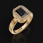 925 Sterling Silver Black Stone Moissanite Diamond Ring