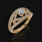 925 Sterling Silver Geometric Pattern Moissanite Diamond Ring