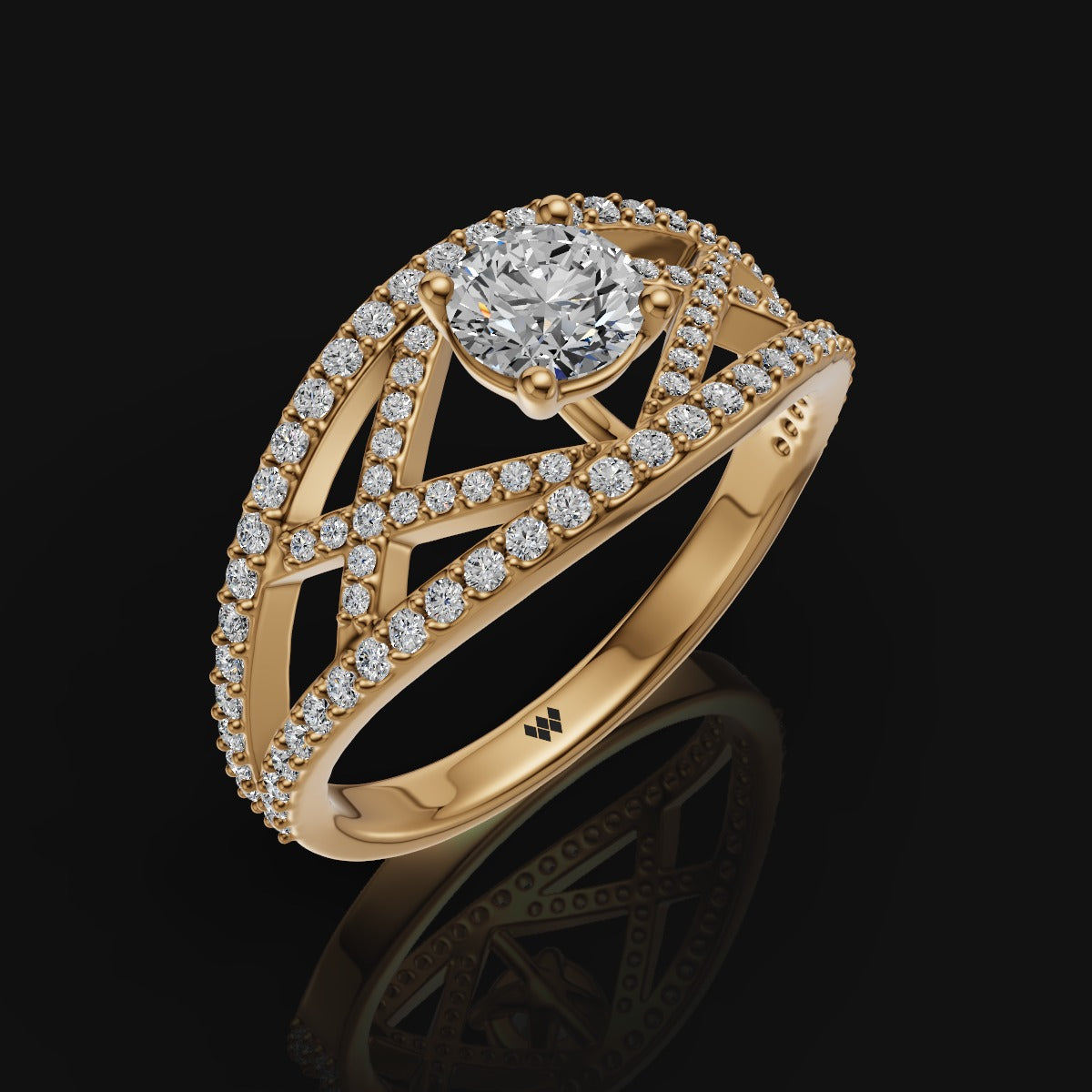 925 Sterling Silver Geometric Pattern Moissanite Diamond Ring