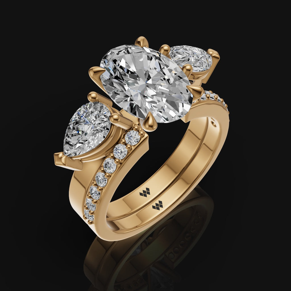 925 Sterling Silver with Oval Center & Side Pear Moissanite Diamond 2-in-1 Ring For Women