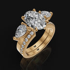 925 Sterling Silver with Oval Center & Side Pear Moissanite Diamond 2-in-1 Ring For Women