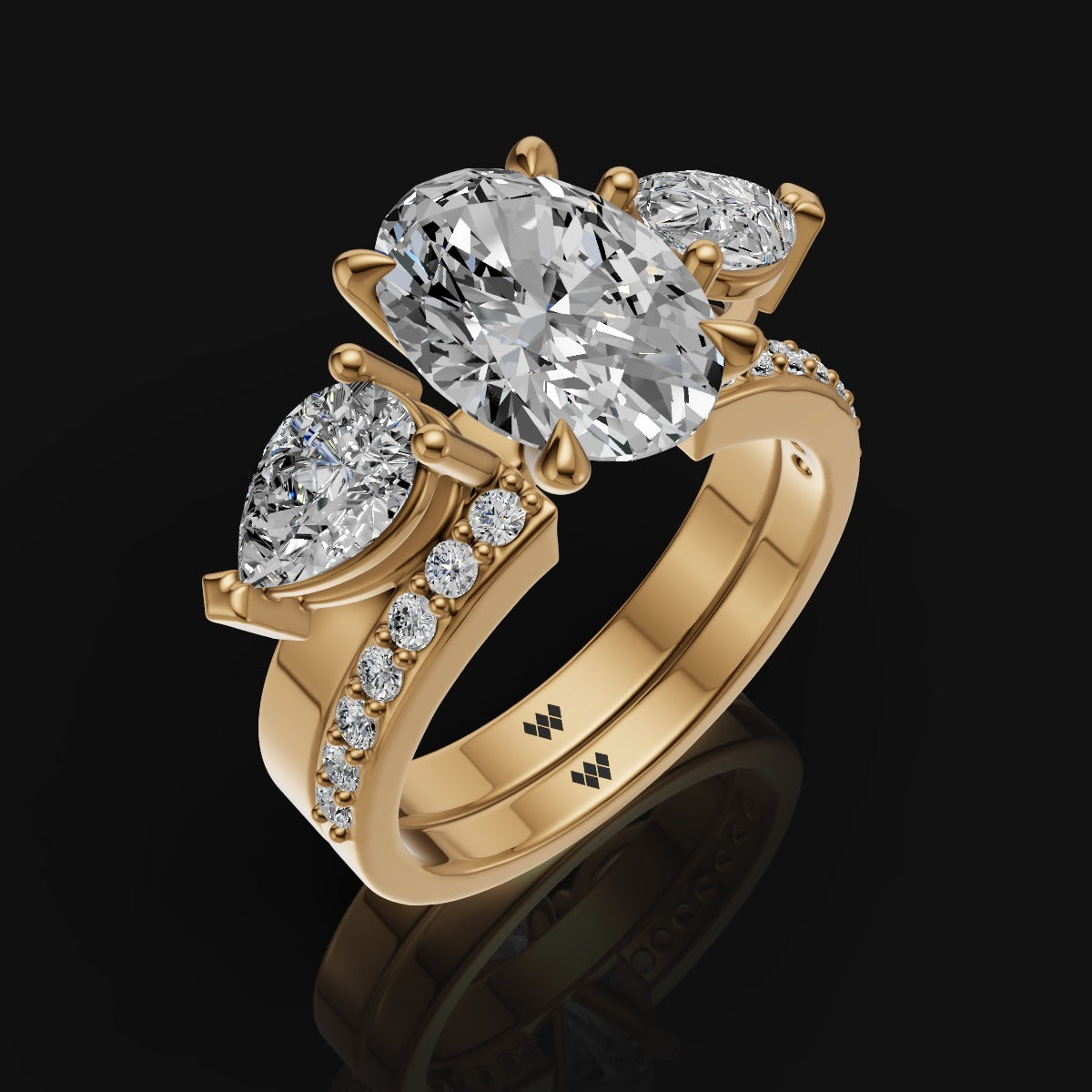 925 Sterling Silver with Oval Center & Side Pear Moissanite Diamond 2-in-1 Ring For Women