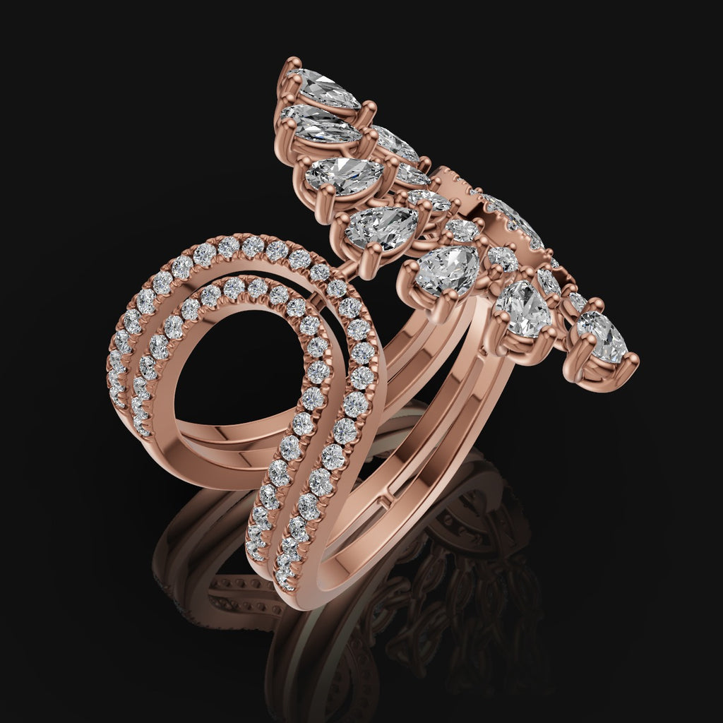 925 Sterling Silver Peacock Feather Moissanite Diamond Ring