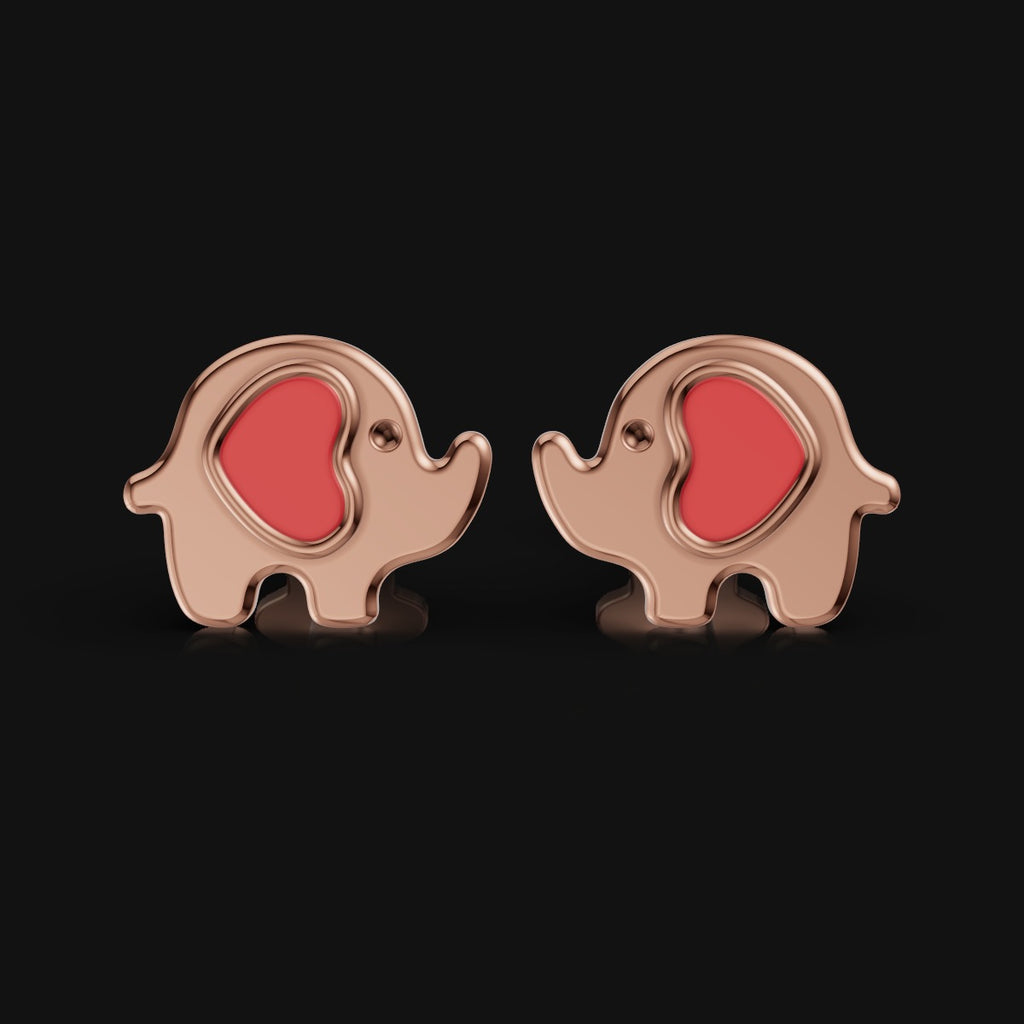 925 Sterling Silver Elephant Earrings | Cute Red Heart Design for Kids & Women