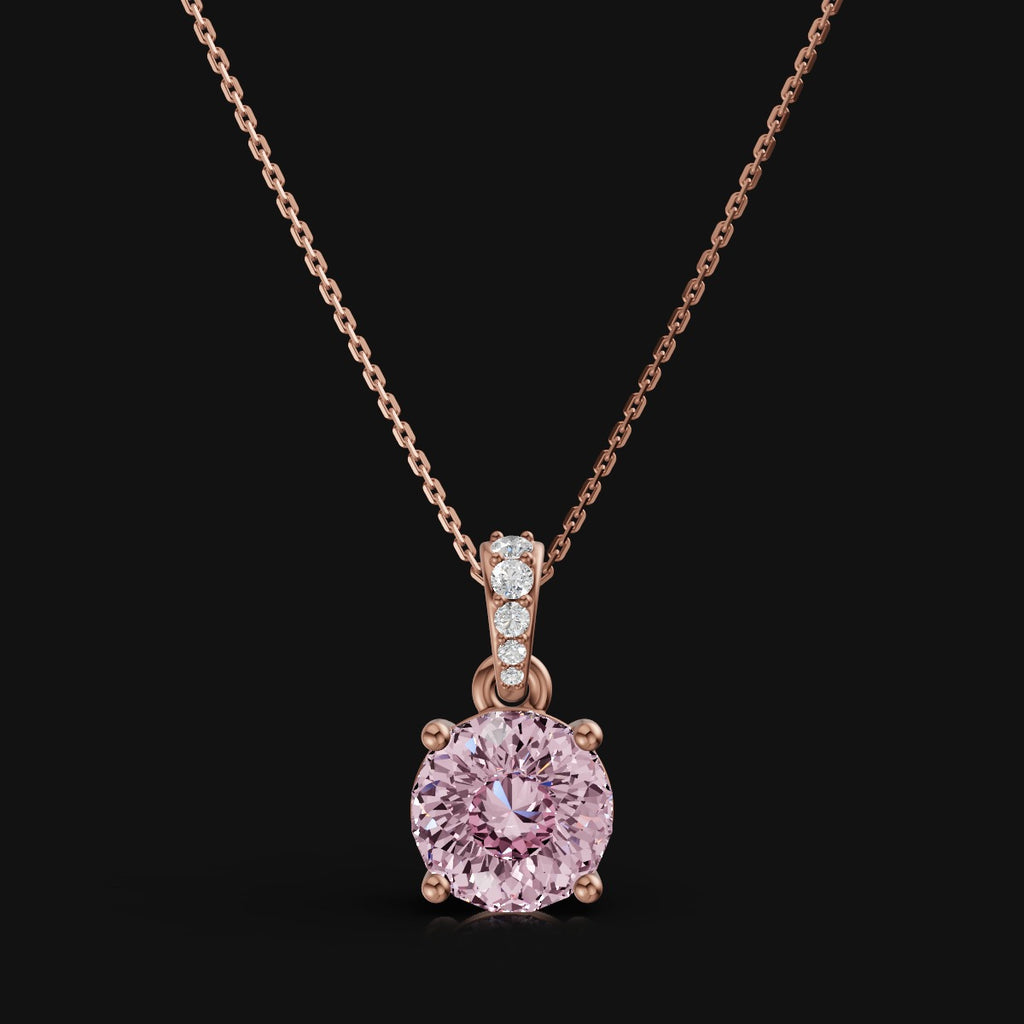2 CT 925 Sterling Silver Pink Portuguese Cut Moissanite Diamond  Pendant With Chain