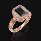 925 Sterling Silver Black Stone Moissanite Diamond Ring