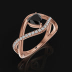 925 Sterling Silver Black Heart Moissanite Diamond Ring