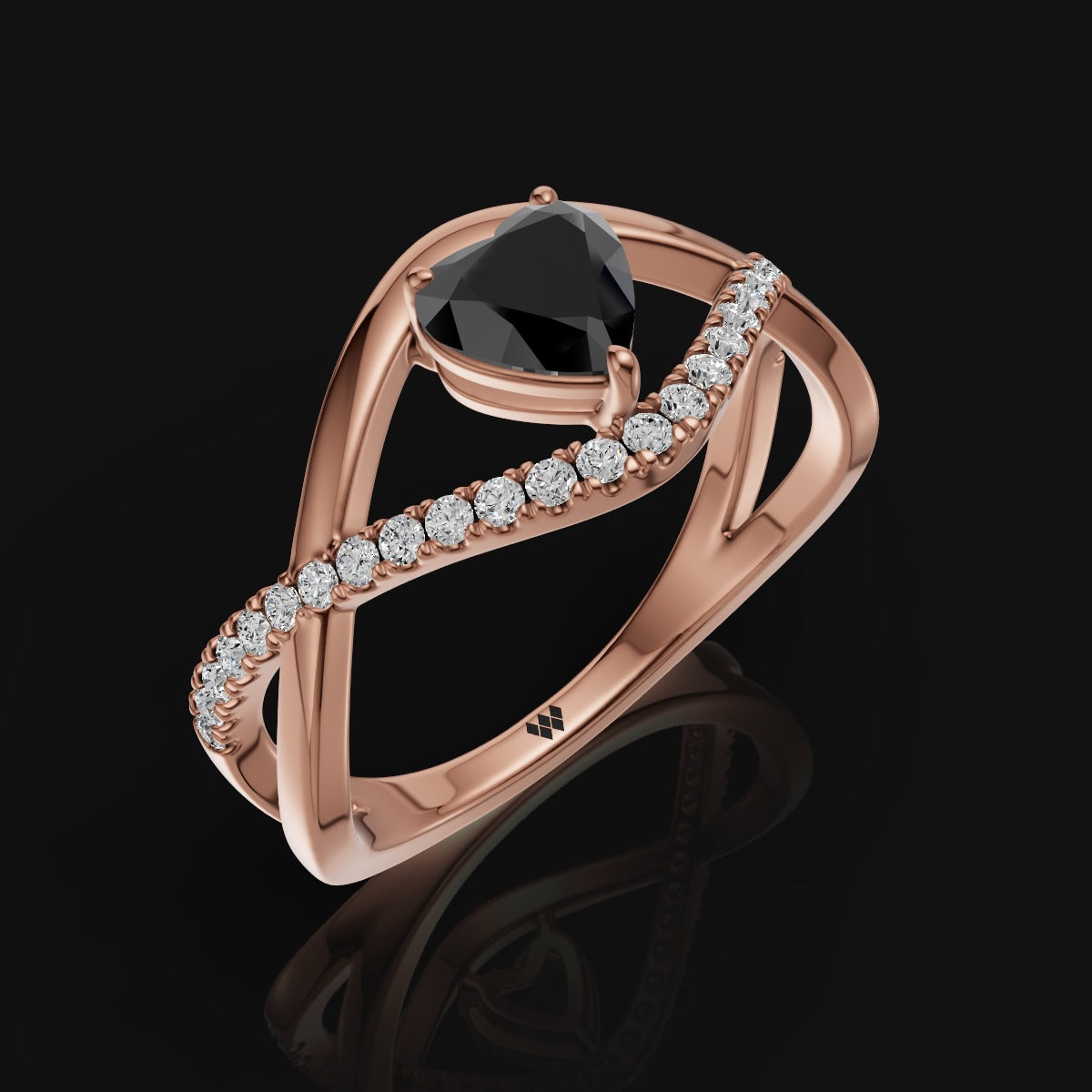 925 Sterling Silver Black Heart Moissanite Diamond Ring