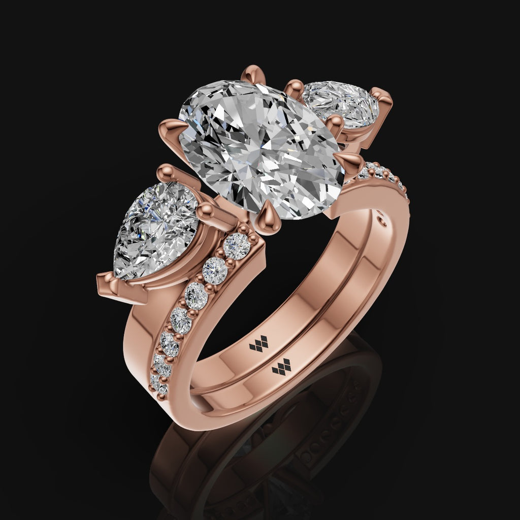 925 Sterling Silver with Oval Center & Side Pear Moissanite Diamond 2-in-1 Ring For Women