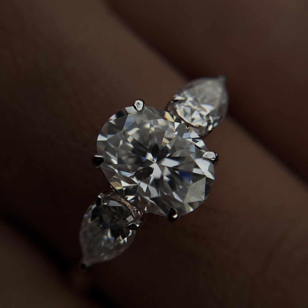925 Silver Oval & Pear Moissanite Diamond Ring