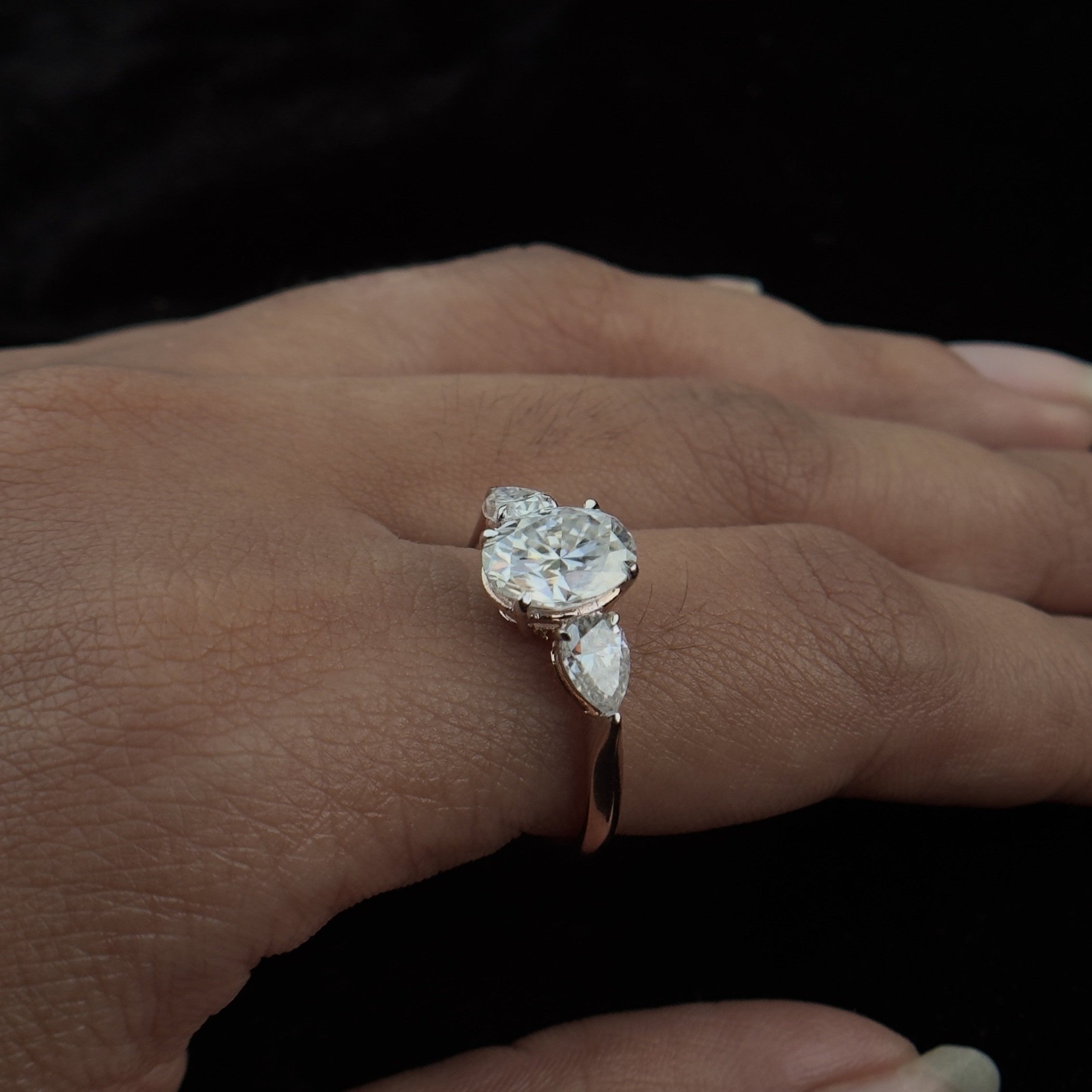 925 Silver Oval & Pear Moissanite Diamond Ring
