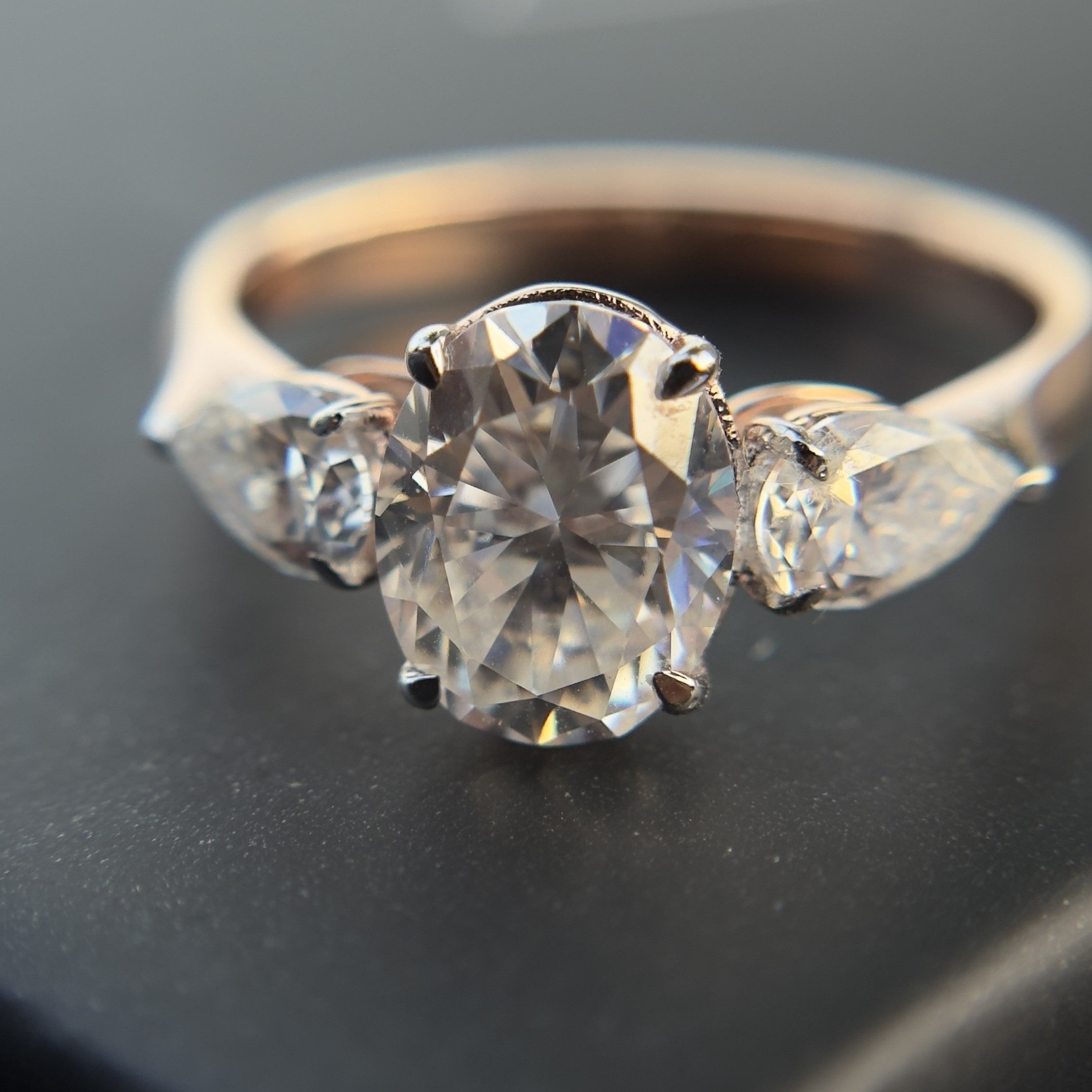 925 Silver Oval & Pear Moissanite Diamond Ring