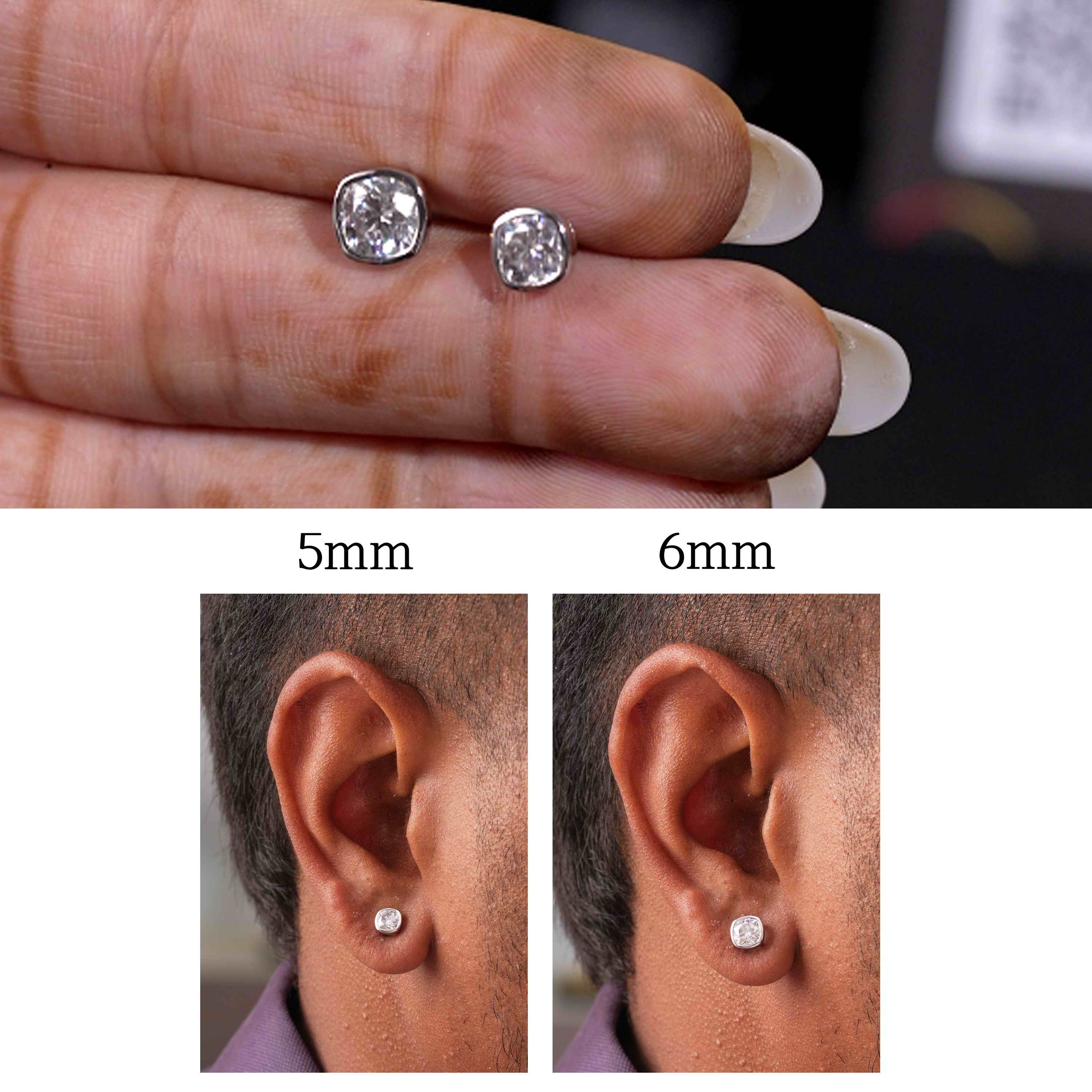 Cushion Square Shaped Bezel Setting Earring ( 1 PC)