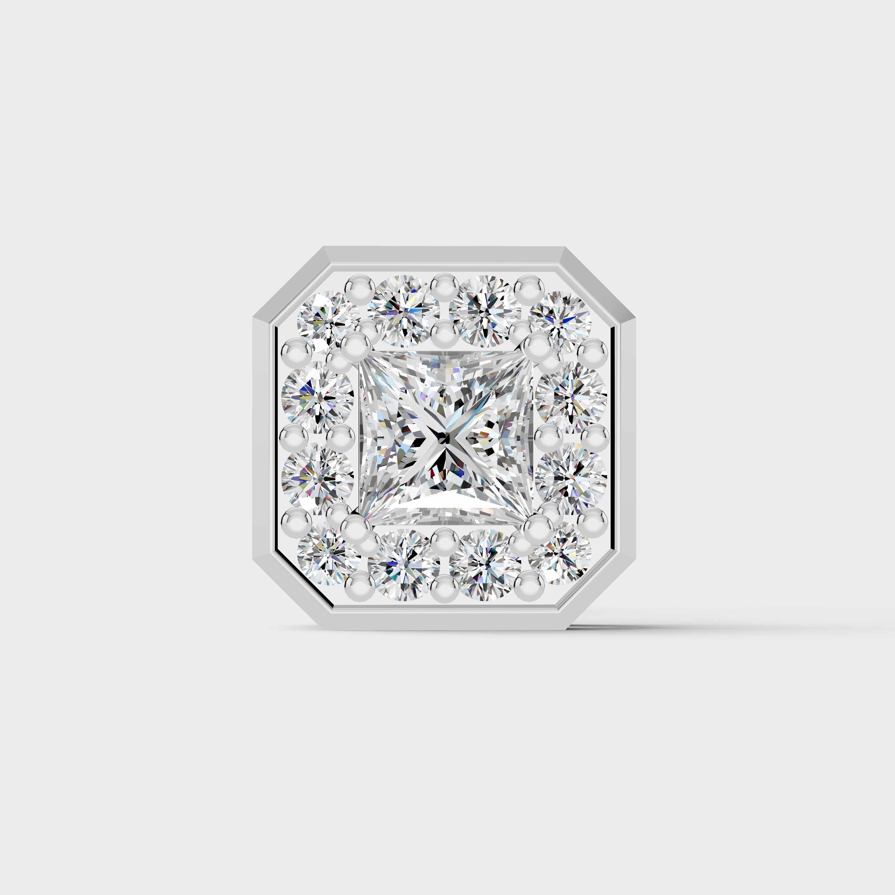 925 Sterling Silver Moissanite Diamond Princess Hexagon Shape Earring  (1 PC)