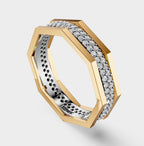Solid Gold And 925 Sterling Silver Gold Moissanite Diamond Hexagon Shape Double Band Ring