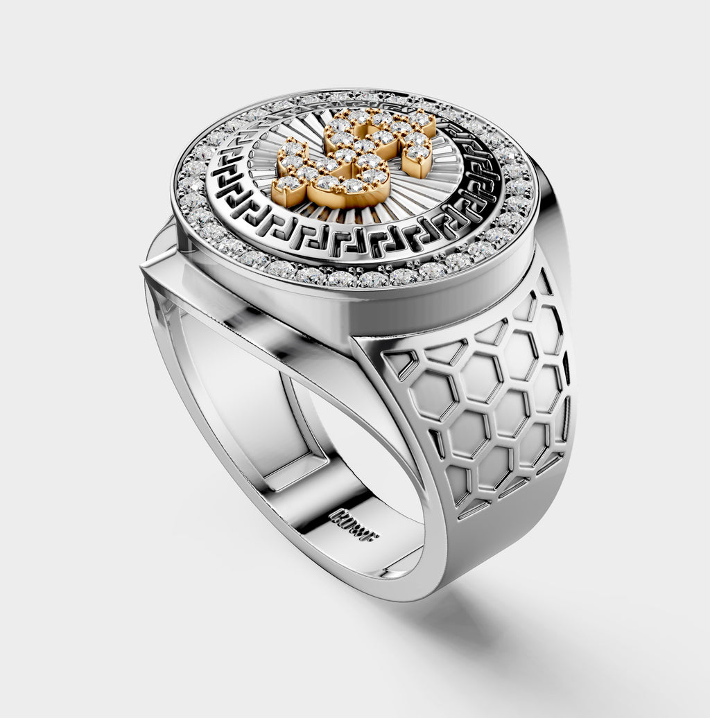 Solid Gold  And 925 Sterling Silver Gold Moissanite Diamond Bulky Dollar Ring