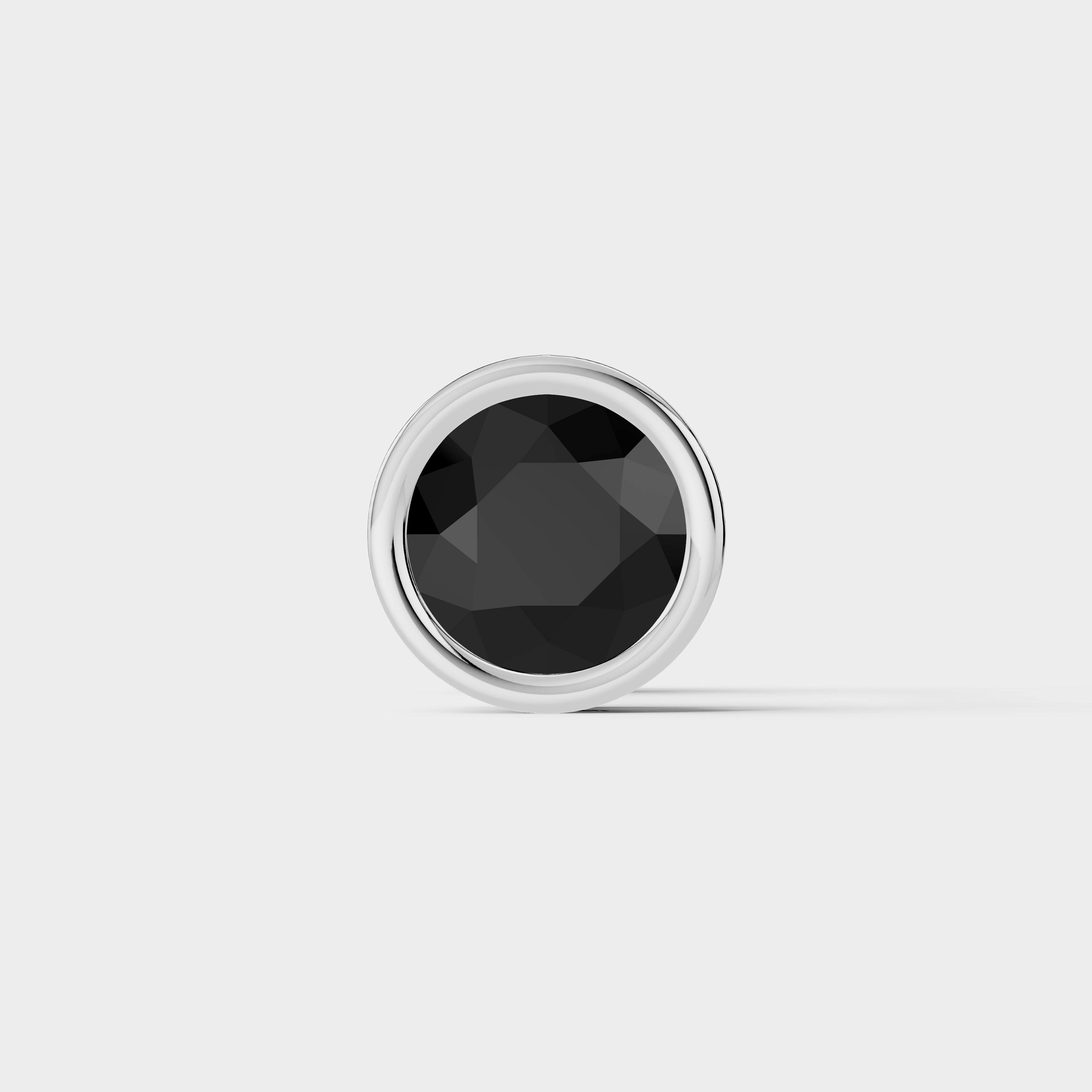 925 Sterling Silver Round Moissanite Diamond Black Bezel Stud ( 1 PC)