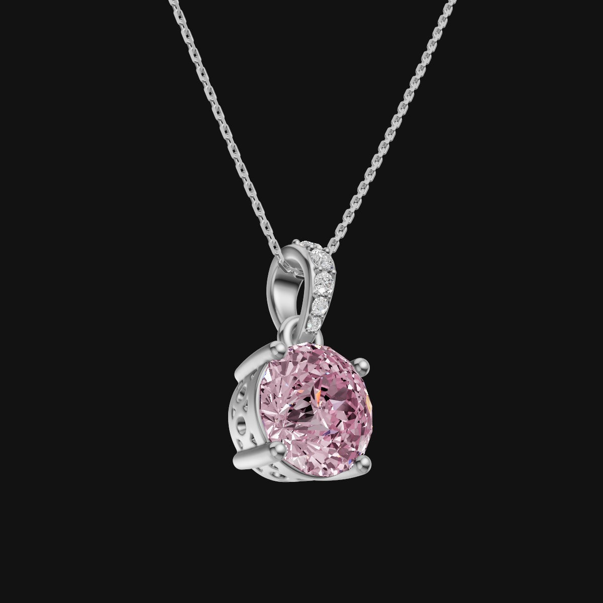 2 CT 925 Sterling Silver Pink Portuguese Cut Moissanite Diamond  Pendant With Chain