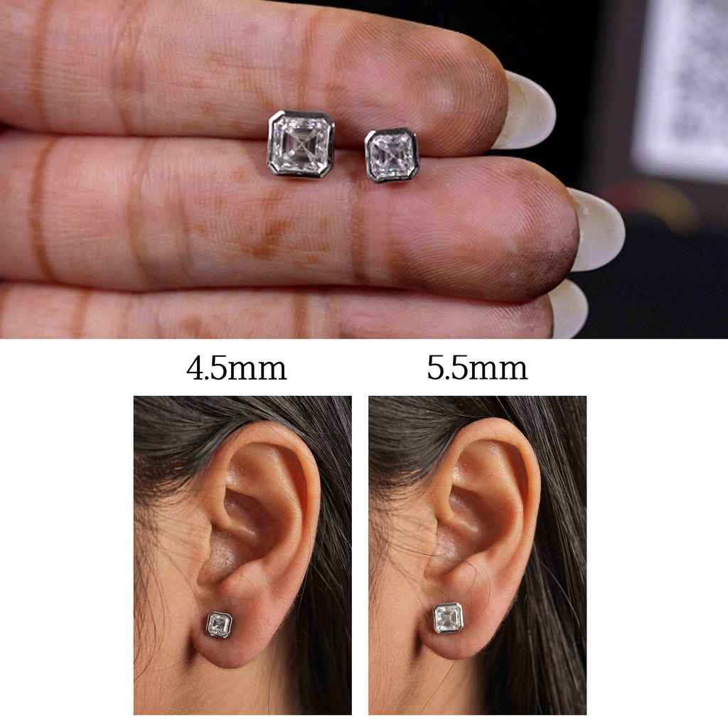 Princess Shaped Bezel Setting Earring ( 1 Pair )