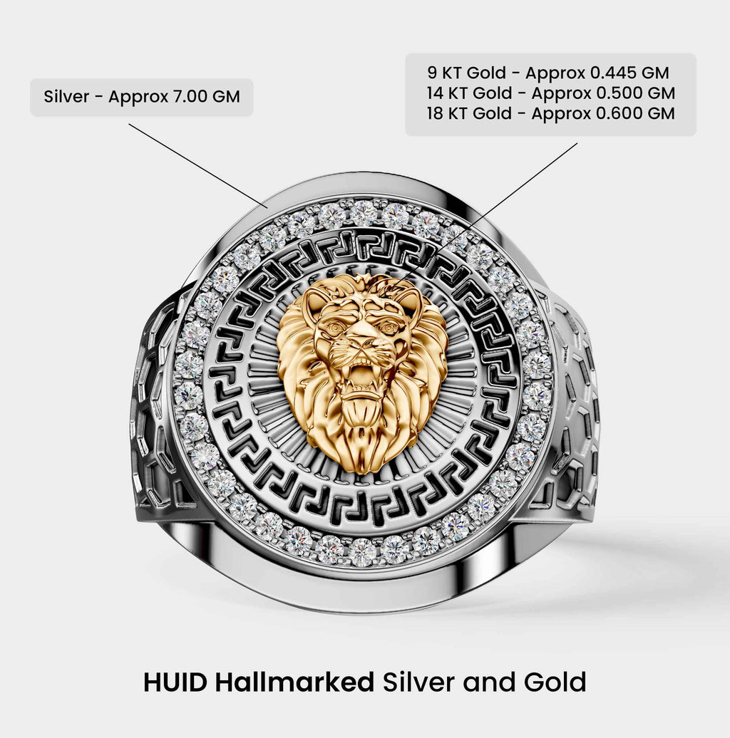 Solid Gold  And 925 Sterling Silver Gold Moissanite Diamond Bulky Lion Ring