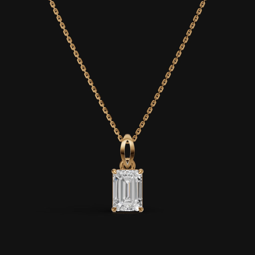 925 Sterling Silver Emerald Shape Moissanite Diamond Pendant