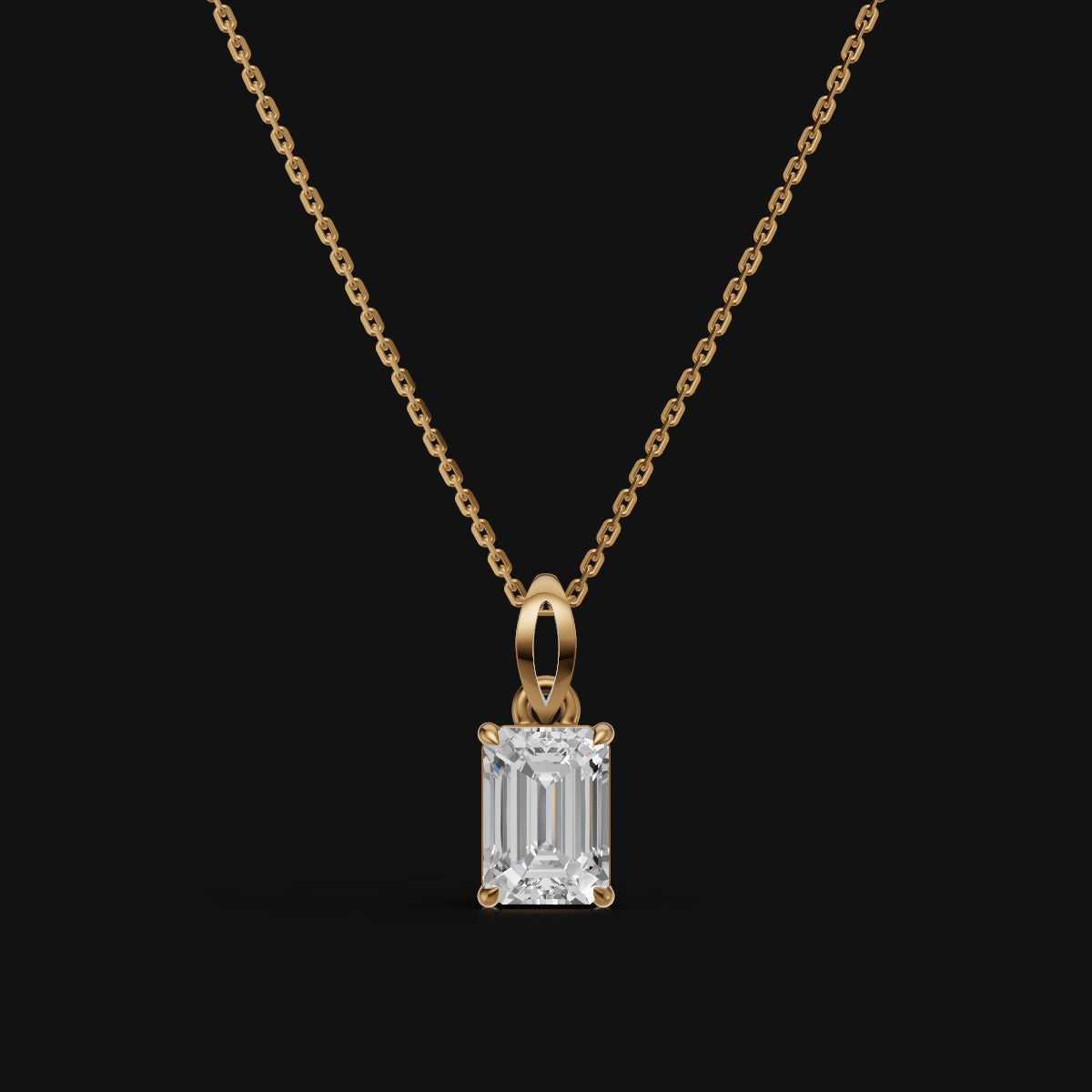 925 Sterling Silver Emerald Shape Moissanite Diamond Pendant