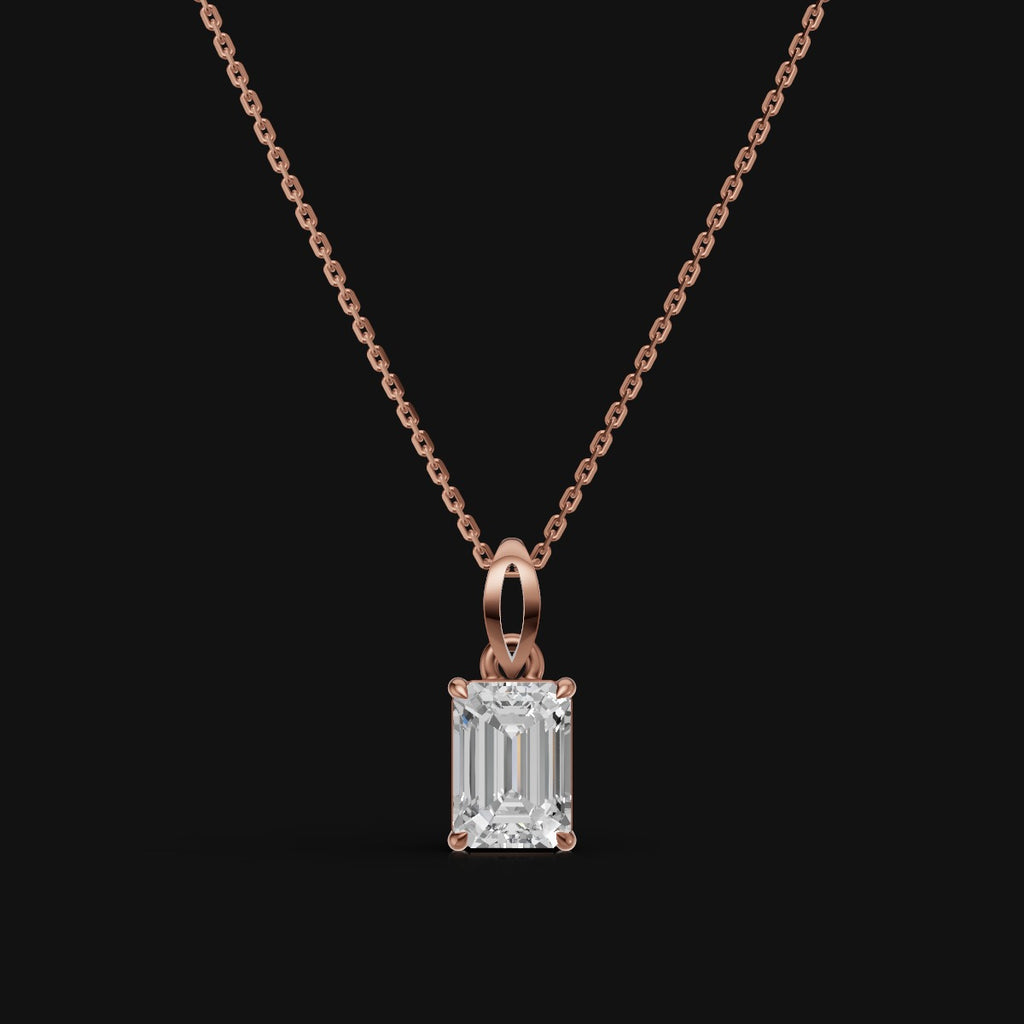 925 Sterling Silver Emerald Shape Moissanite Diamond Pendant