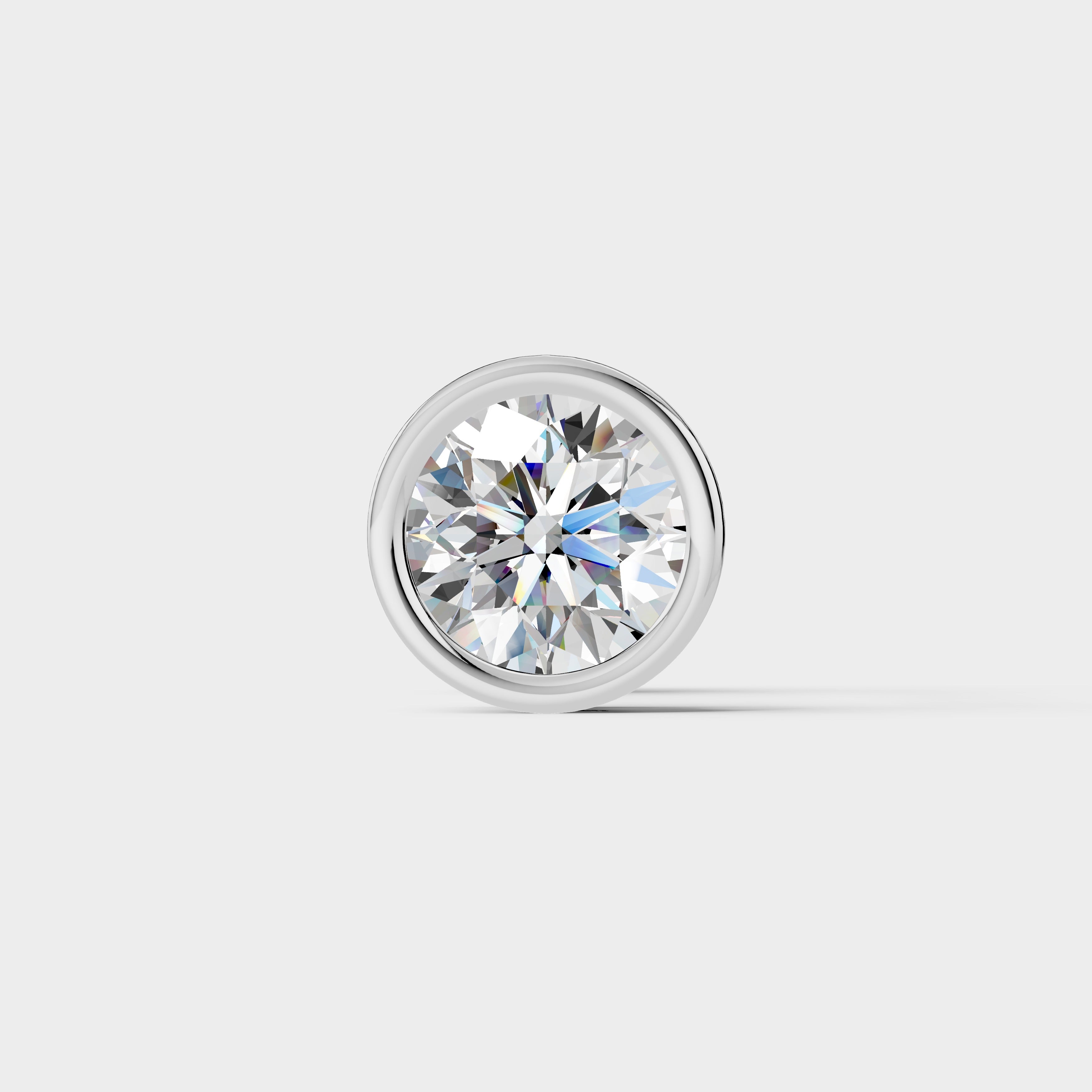 925 Sterling Silver Round Moissanite Diamond Bezel Stud ( 1 PC)