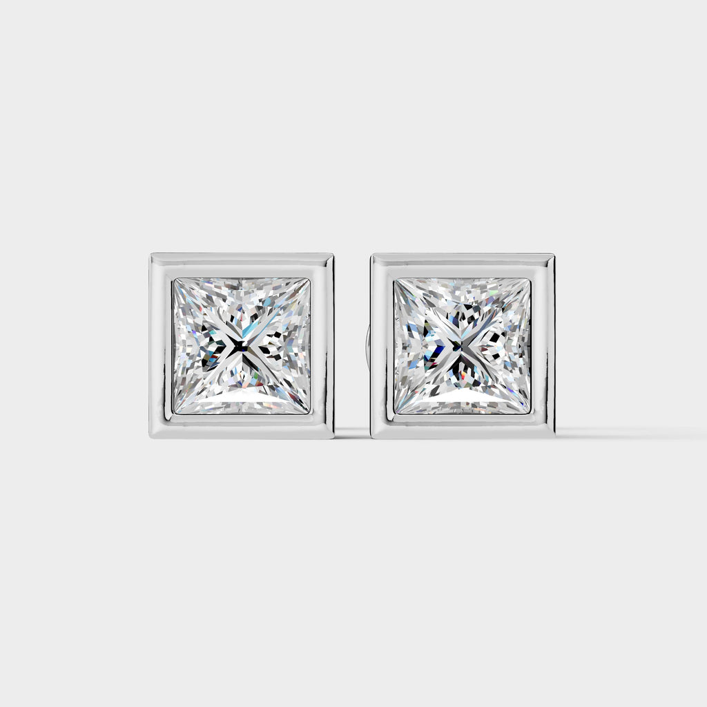 Princess Shaped Bezel Setting Earring ( 1 Pair )