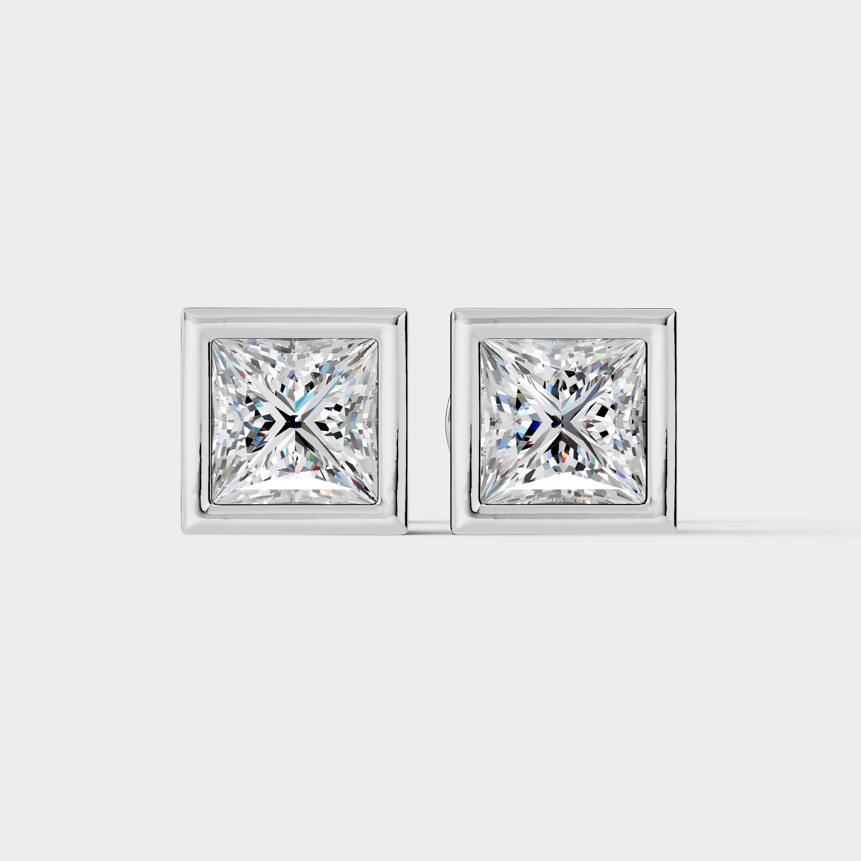 Princess Shaped Bezel Setting Earring ( 1 Pair )