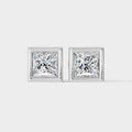 Princess Shaped Bezel Setting Earring ( 1 Pair )