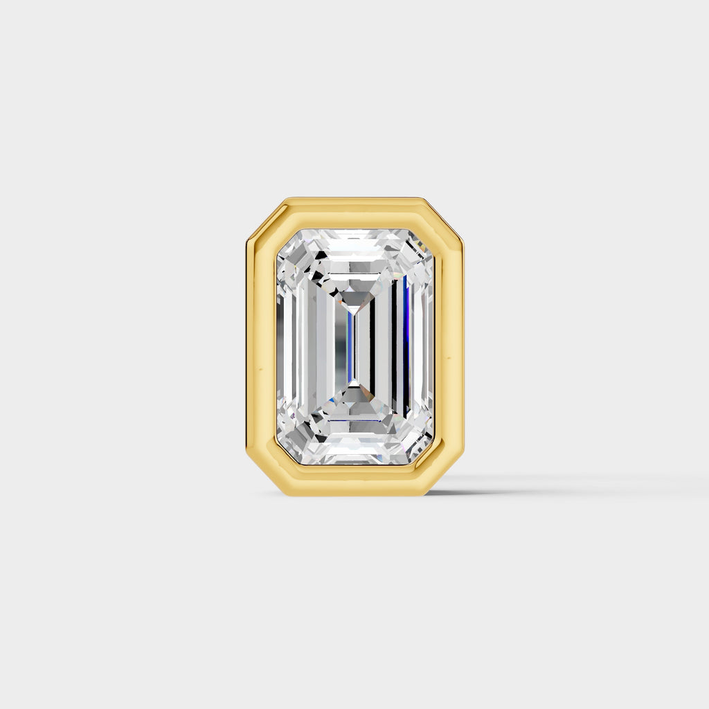 925 Sterling Silver Emerald Shaped Moissanite Diamond Bezel Setting Earring ( 1 PC )