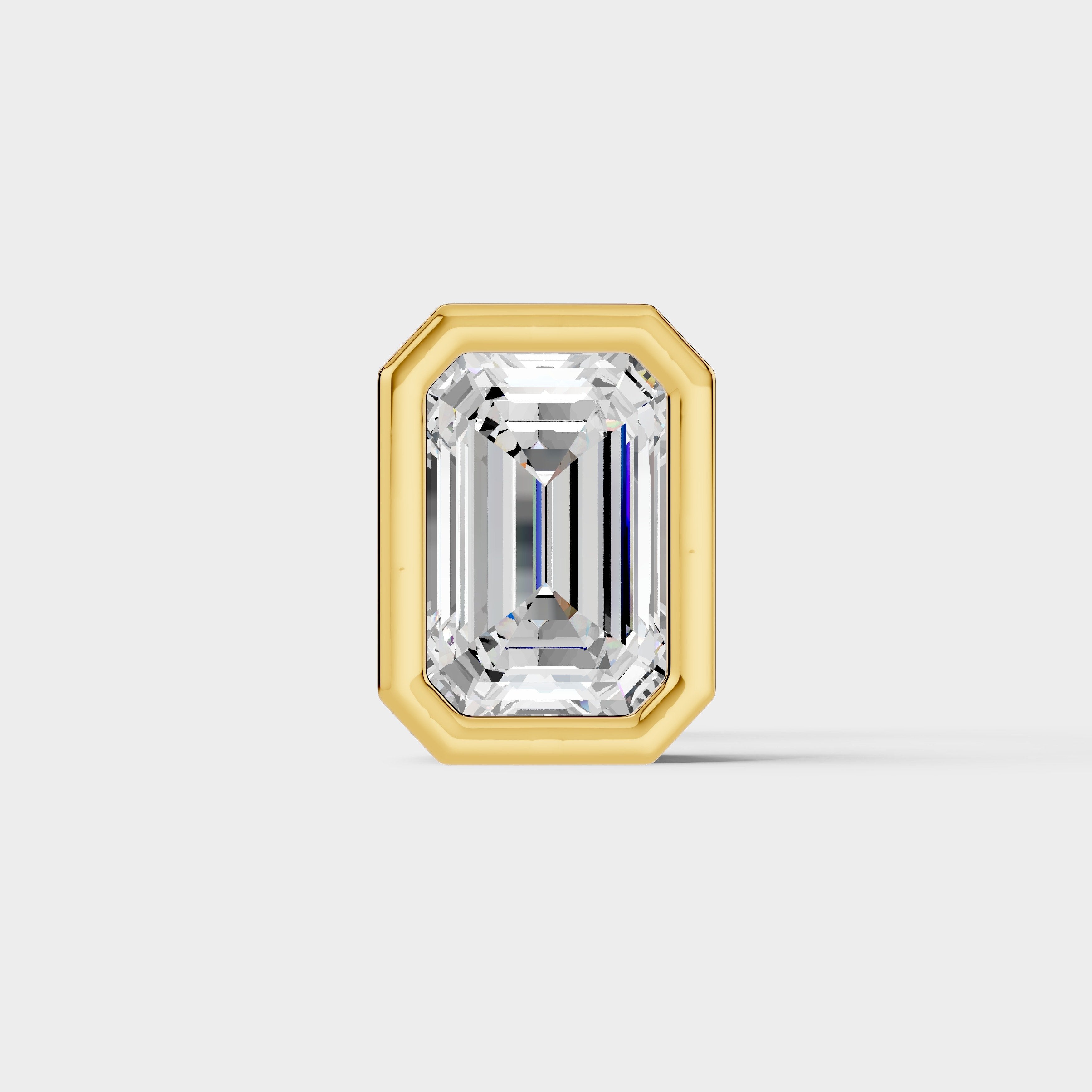 925 Sterling Silver Emerald Shaped Moissanite Diamond Bezel Setting Earring ( 1 PC )