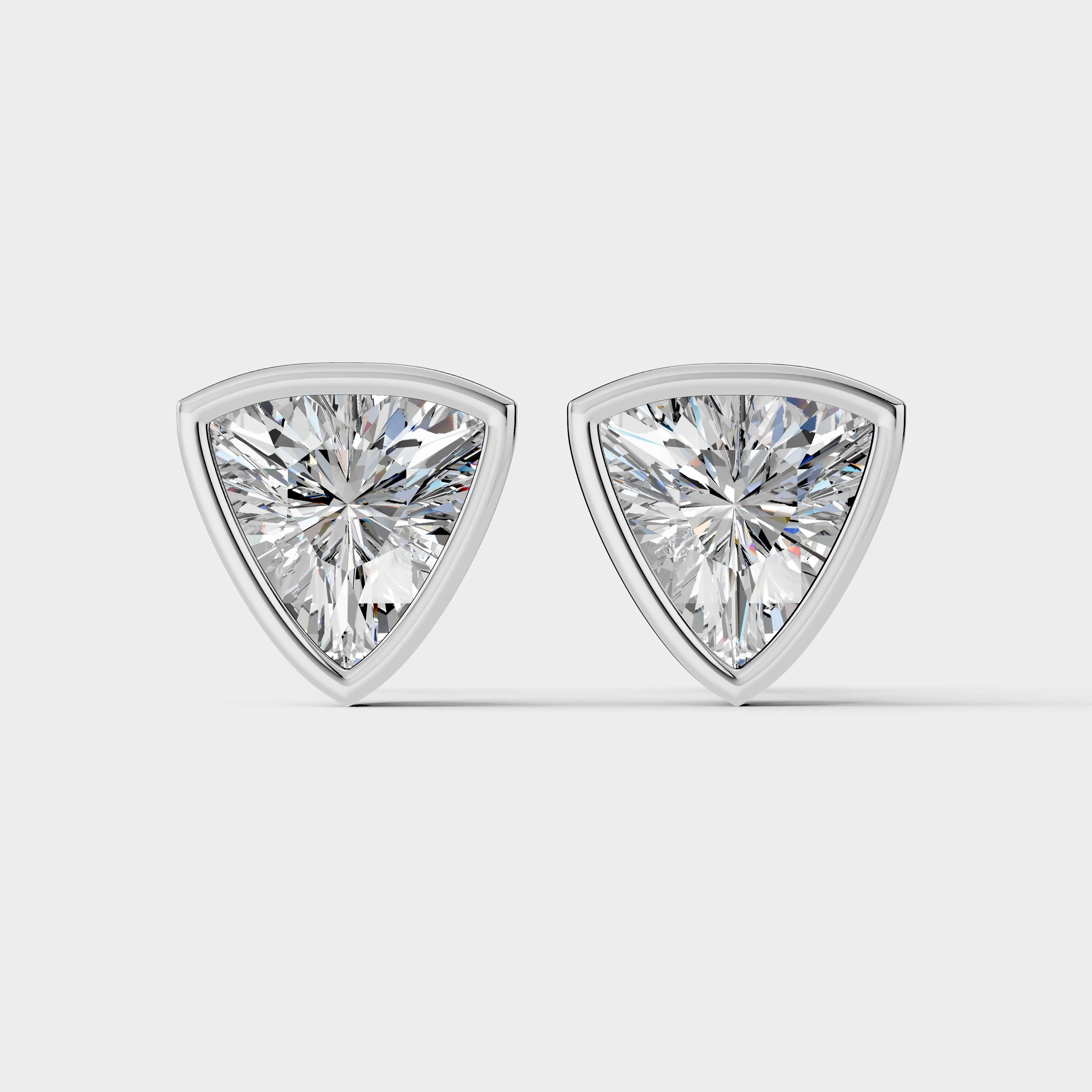 925 Sterling Silver Trillion Shaped Moissanite Diamond Bezel Setting Earring ( 1 Pair )