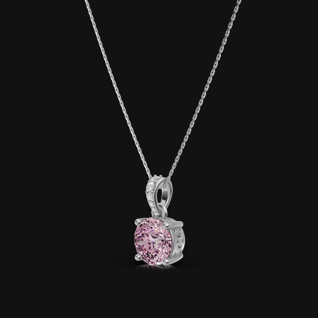 2 CT 925 Sterling Silver Pink Portuguese Cut Moissanite Diamond  Pendant With Chain