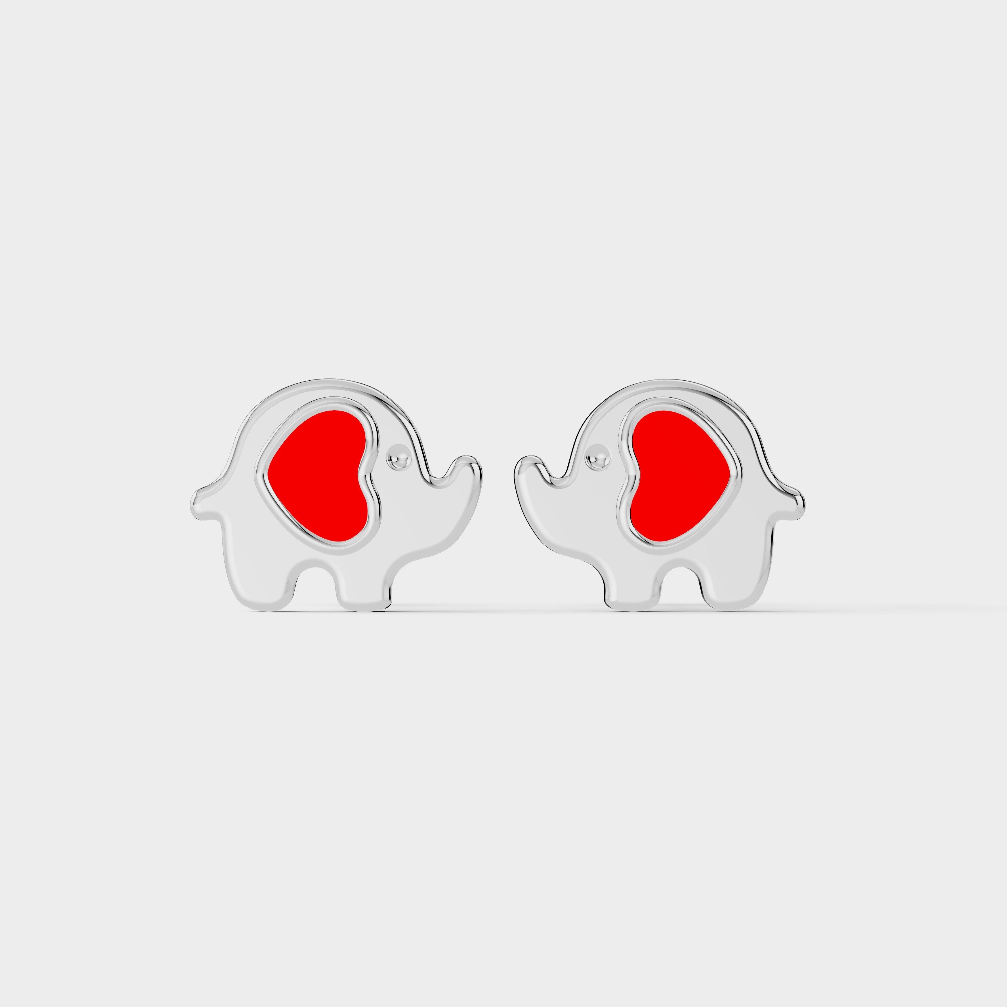 Elephant Earrings | Cute Red Heart Design for Kids & Women (1 Pair)