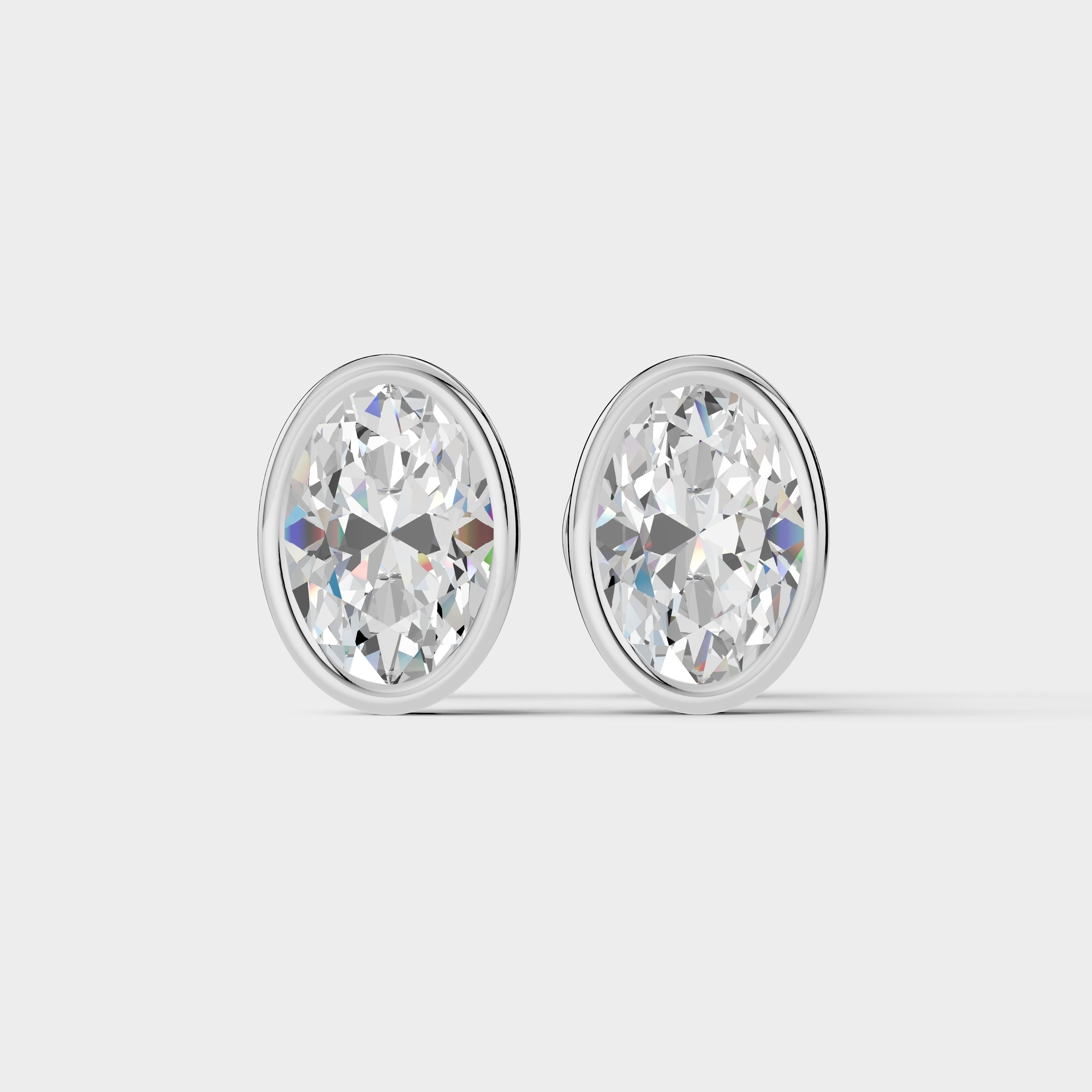 925 Sterling Silver Oval Shaped Moissanite Diamond Bezel Setting Earring ( 1 Pair )