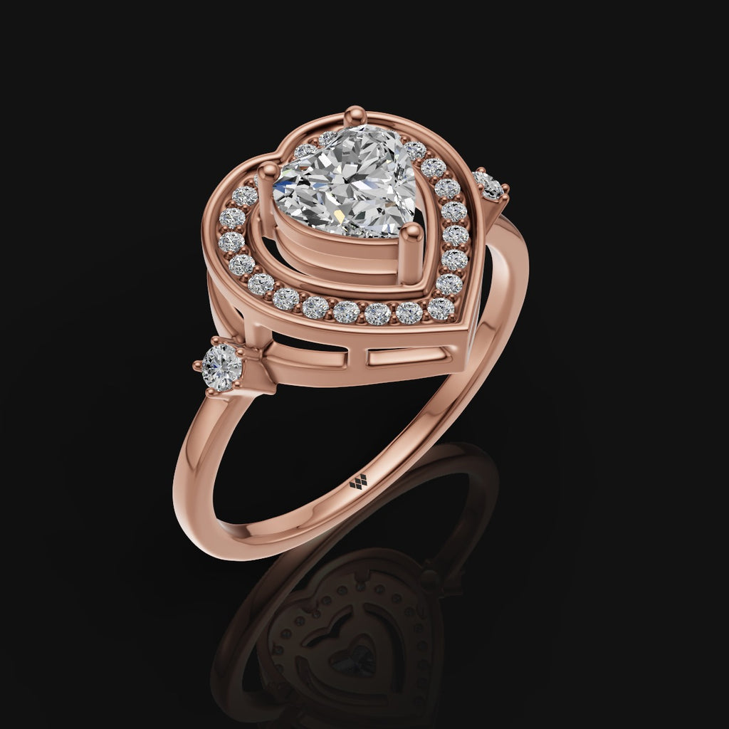 925 Silver Heart Solitaire Moissanite Ring with Side Diamonds