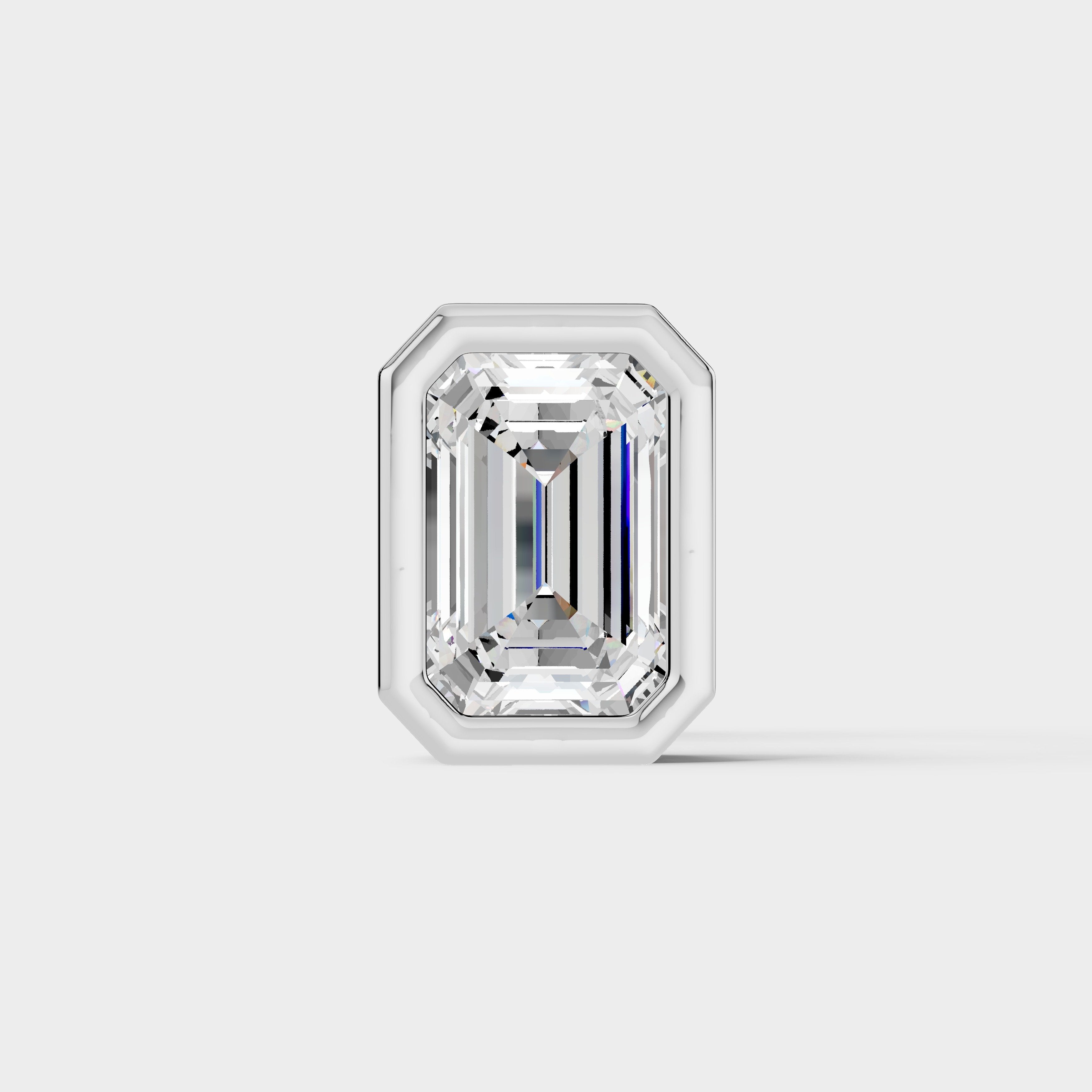 925 Sterling Silver Emerald Shaped Moissanite Diamond Bezel Setting Earring ( 1 PC )