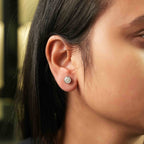 925 Sterling Silver Round Moissanite Diamond Bezel Setting Earring ( 1 Pair )