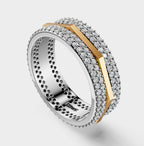 Solid Gold And 925 Sterling Silver Gold Moissanite Diamond Hexagon Shape Band  Ring
