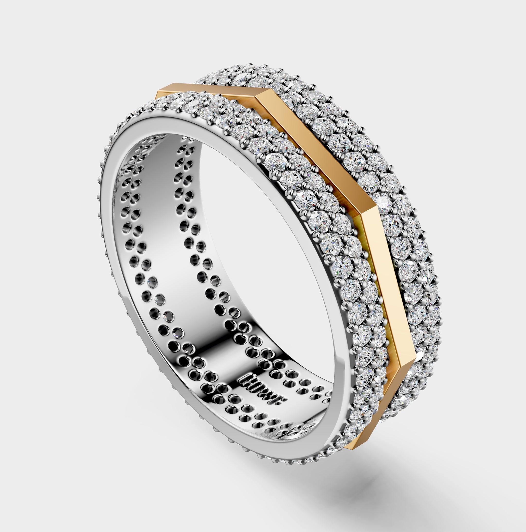 Solid Gold And 925 Sterling Silver Gold Moissanite Diamond Hexagon Shape Band  Ring