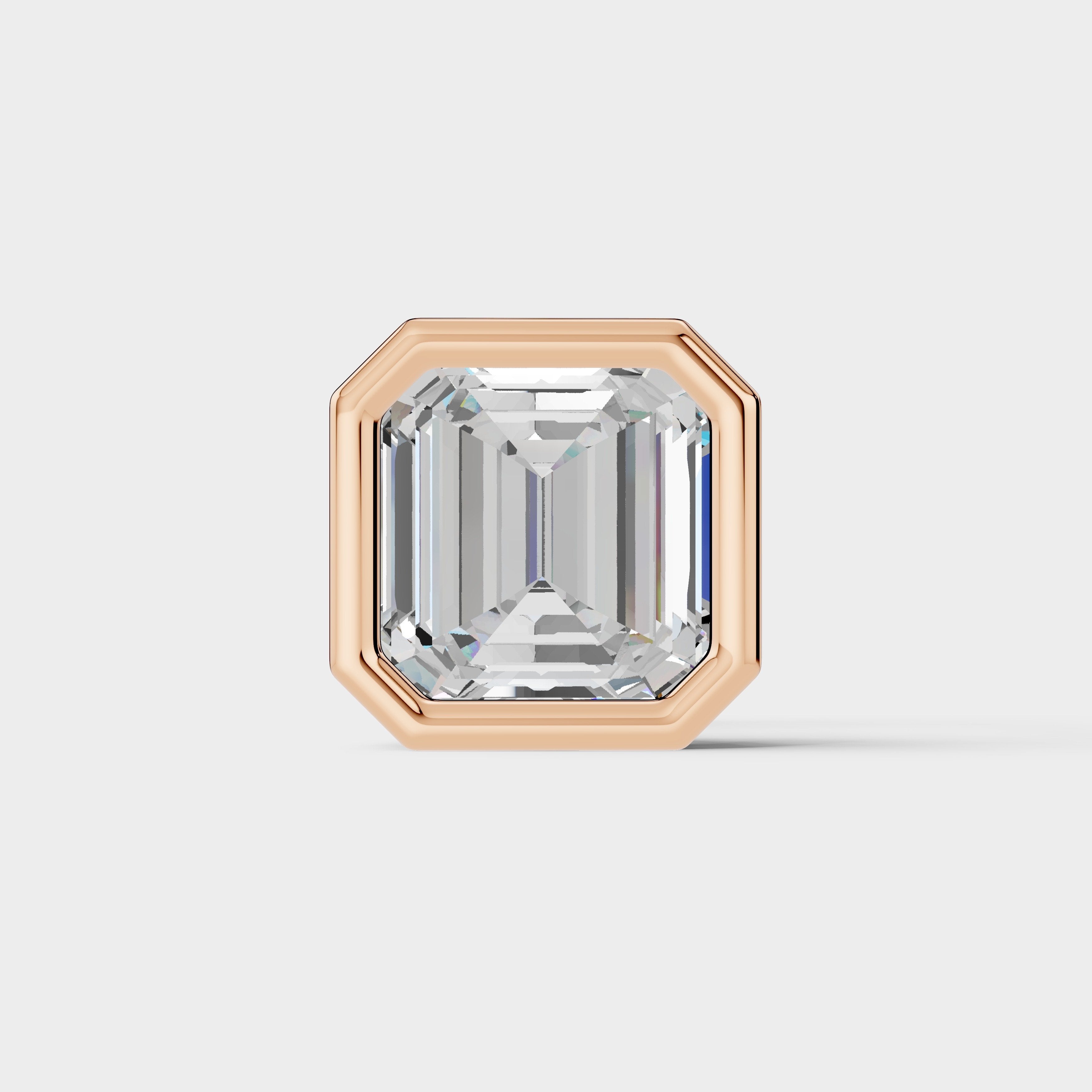 925 Sterling Silver Ascher Shaped Moissanite Diamond Bezel Setting Earring ( 1 PC)