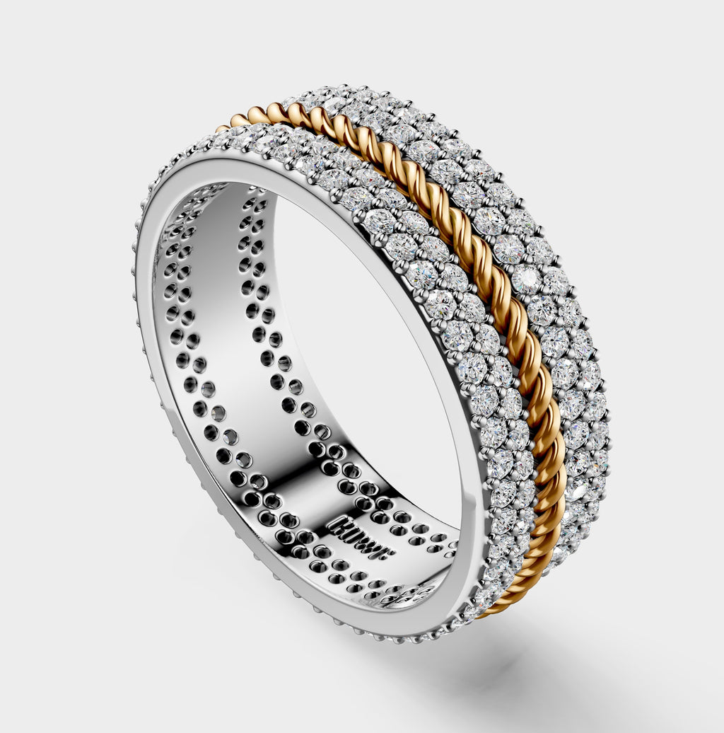 Solid Gold And 925 Sterling Silver Gold Moissanite Diamond Rope Shape Band  Ring