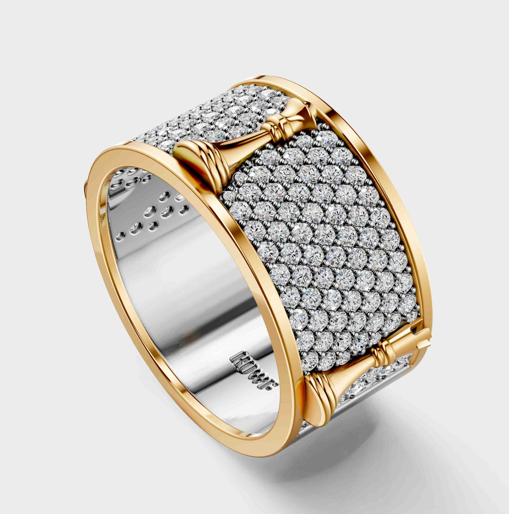 Solid Gold And 925 Sterling Silver Gold Moissanite Diamond Chess Band Ring