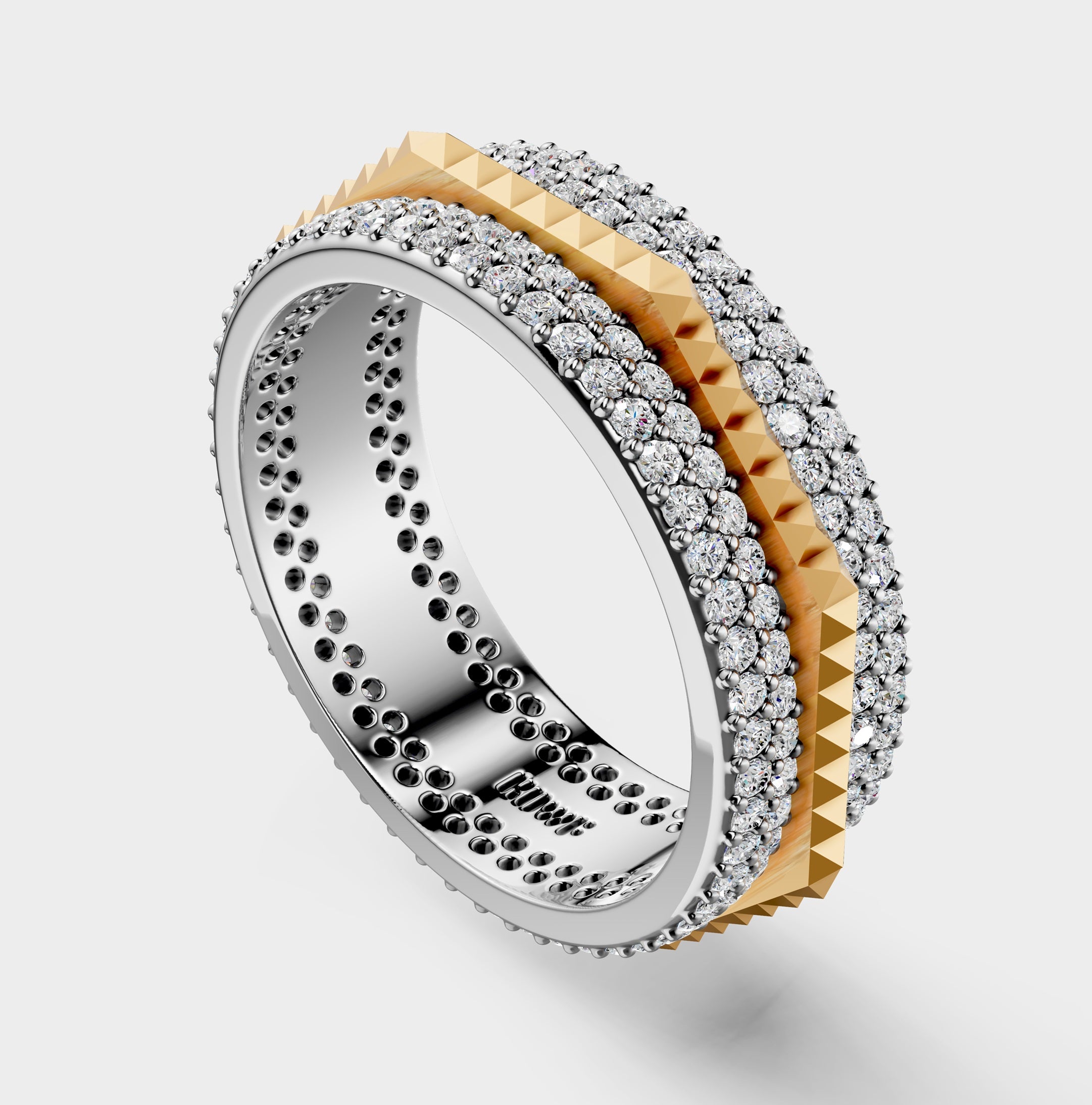 Solid Gold And 925 Sterling Silver Gold Moissanite Diamond Hexagon Square Shape Band Ring